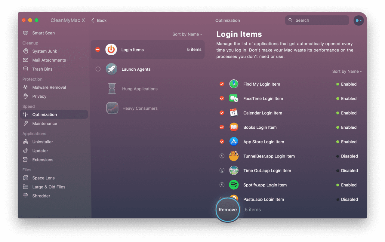 Disable login items on your Mac